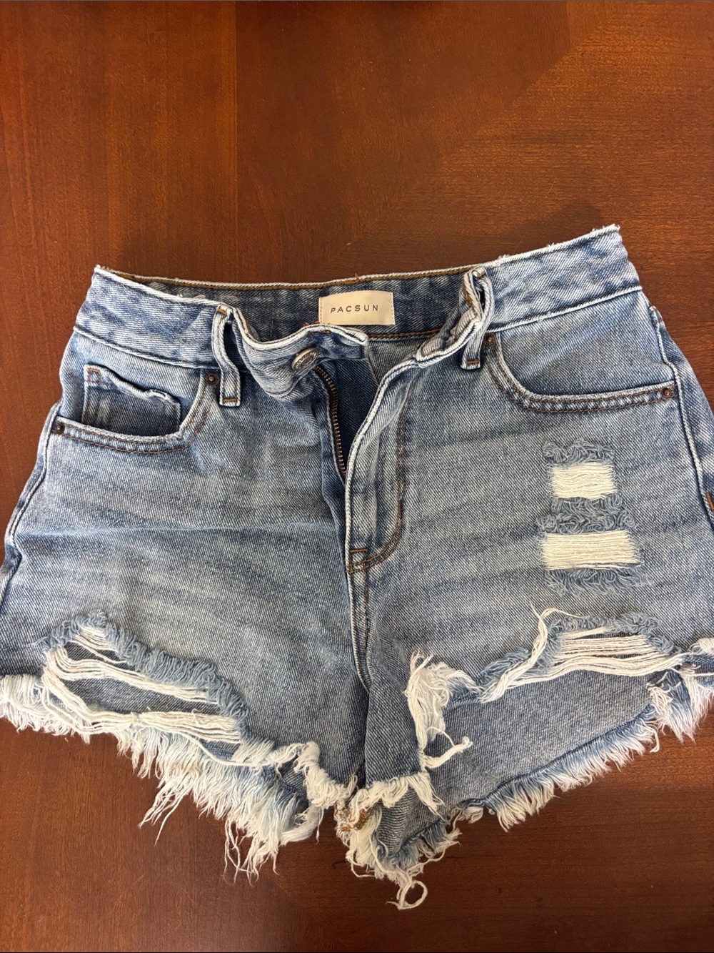 PacSun Light Blue Distressed High-Rise Denim Shorts
